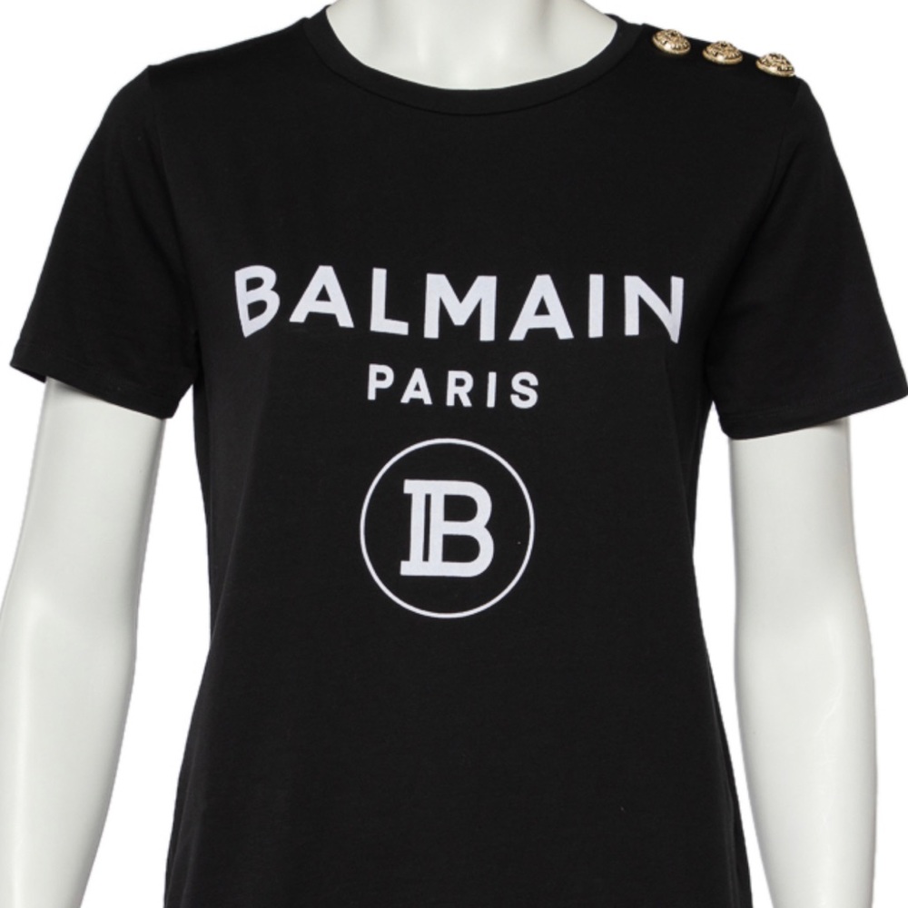 Balmain Black Logo Print Cotton Knit